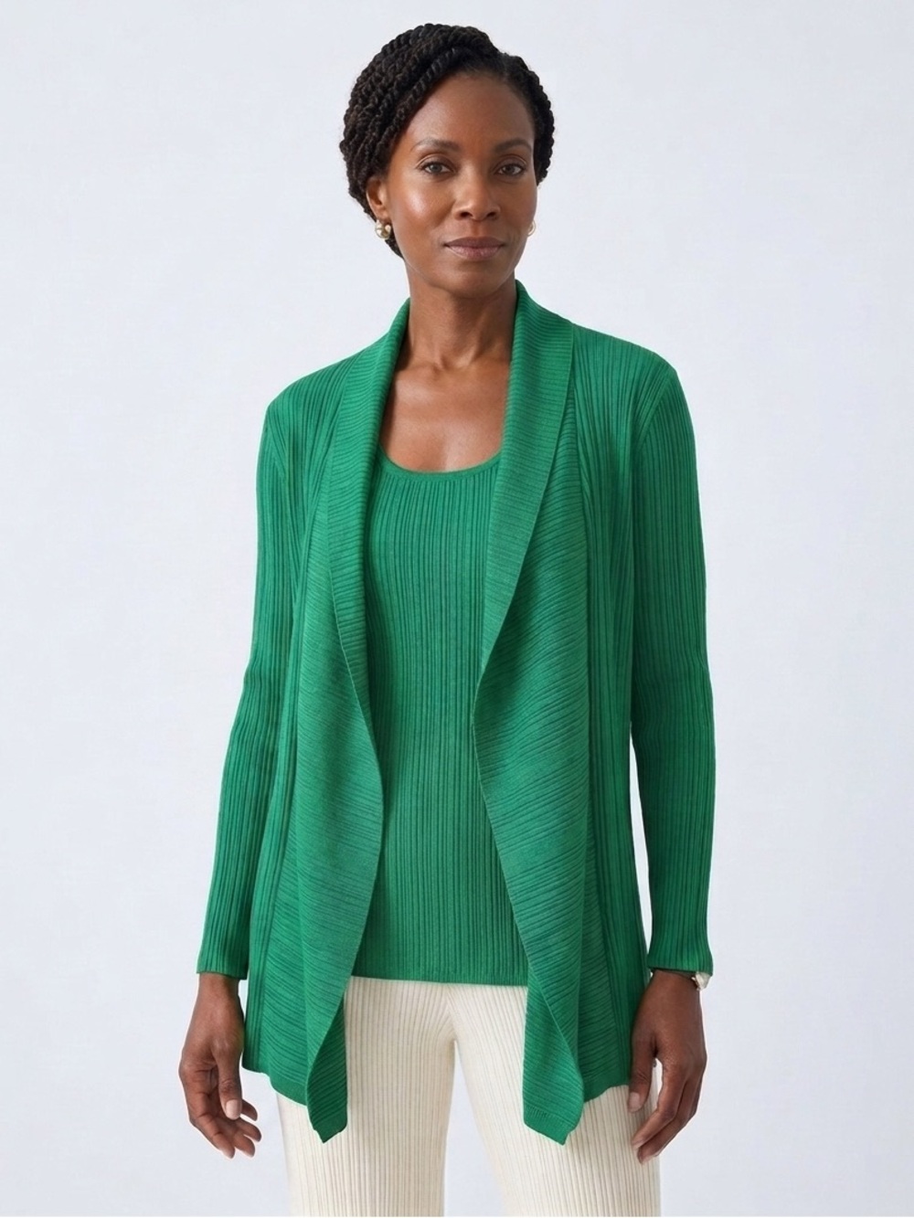NWT Misook Green Ribbed Knit Shell & Cardigan Set Size Medium